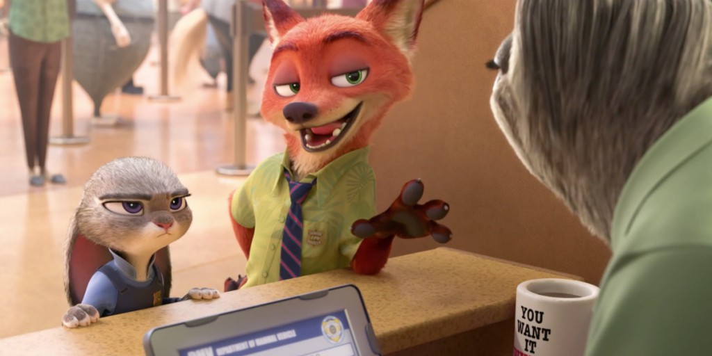 Judy and Nick and Flash in Zootopia