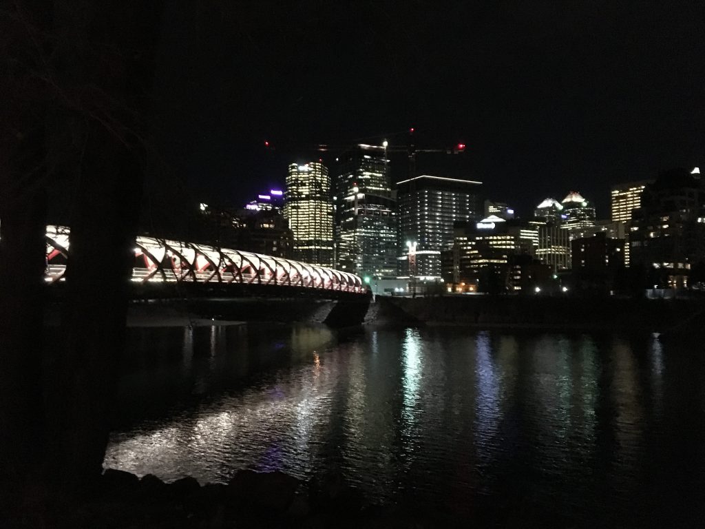 The Peace Bridge and west end at night